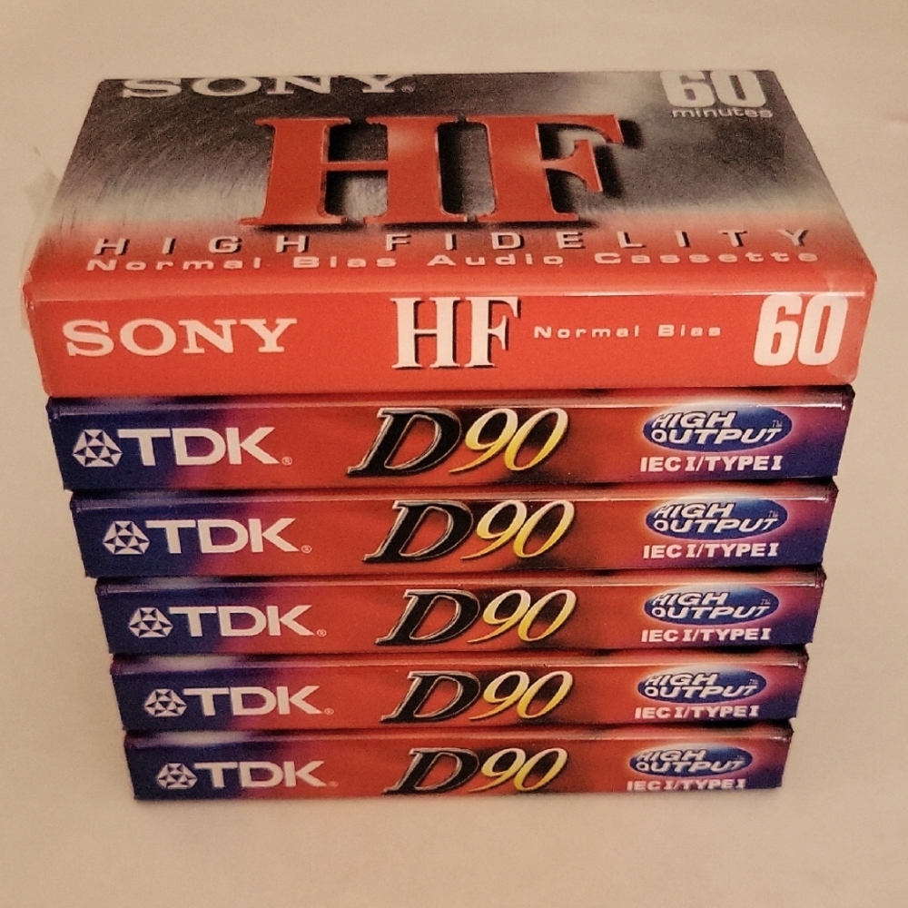 TDK D90 High Output Blank Cassette Tapes (5) & SONY HF C-60HFC Blank (1)
